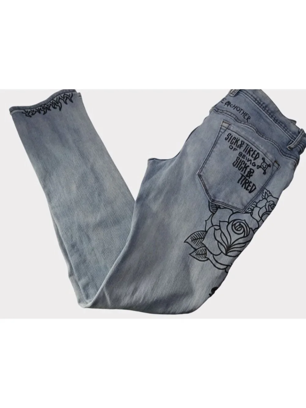 Ninth Hall Rogue Mens Printed Light Aged Skinny Jeans Size 32 Distressed Graphic